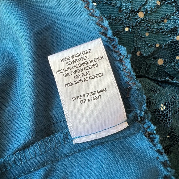 Teal Sparkly Roz & Ali Size 10 Fitted Dress Night Out Cocktail Formal Cap Sleeve - Picture 10 of 10